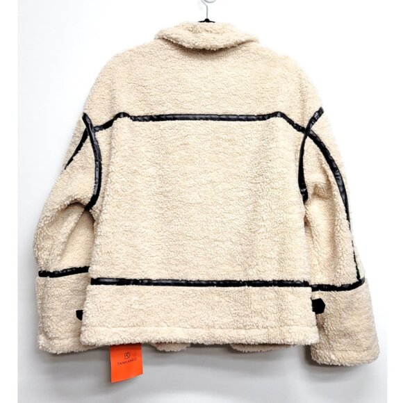 NWT Tankaneo Sherpa Moto Leather Patchwork Zip Up Coat XL - Picture 10 of 15